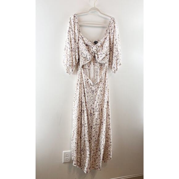 MINKPINK Hailey Floral Puff Sleeve Cutout Midi Dress White Purple XL - Picture 7 of 16